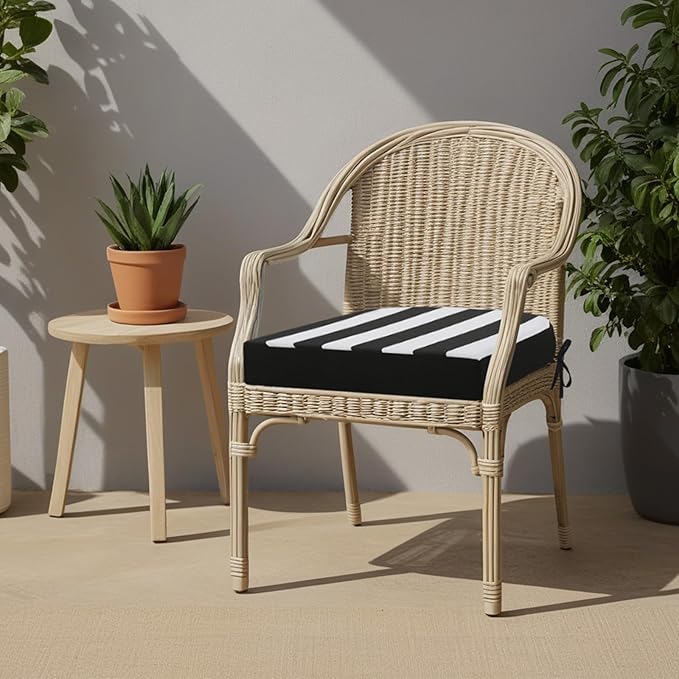 idee-home Outdoor Chair Cushions Set of 4, Thick 19" x 19" x 3" Outdoor Seat Cushion Waterproof for Patio Furniture with Ties, Patio Chair Pads Dining Black Stripes