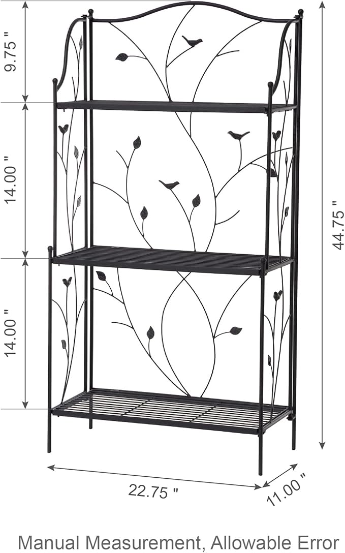 Glitzhome 44.75" H 3-Tiered Metal Shelf Plant Stand, Farmhouse Rectangular Storage Organizer Shelf for Indoor Outdoor Home Decor