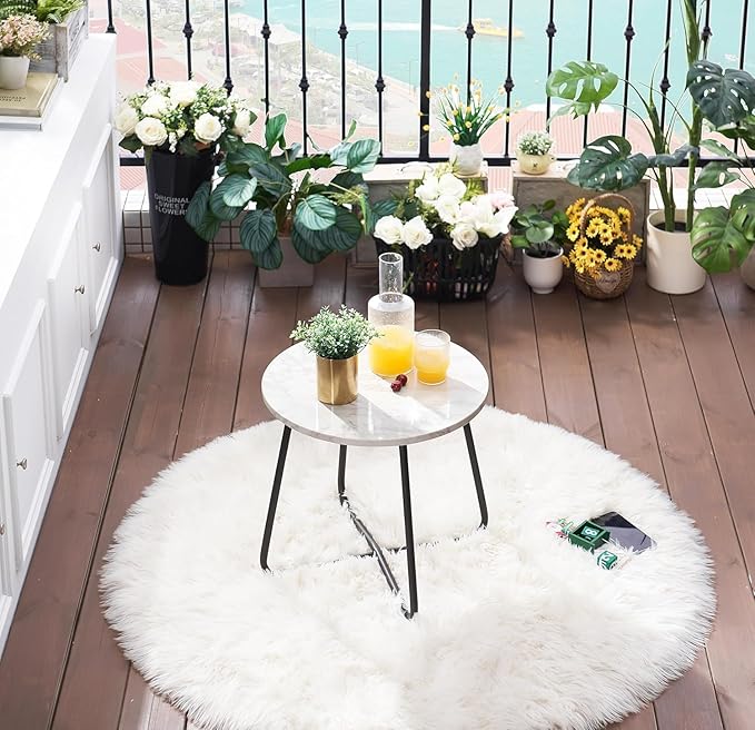 VECELO Outdoor Side Table,17.7 inch Patio Small Round End Table,Waterproof Wood Table with Weather Resistant Steel Adjustable Feet for Living Room Bedroom Garden Yard Balcony Porch Poolside