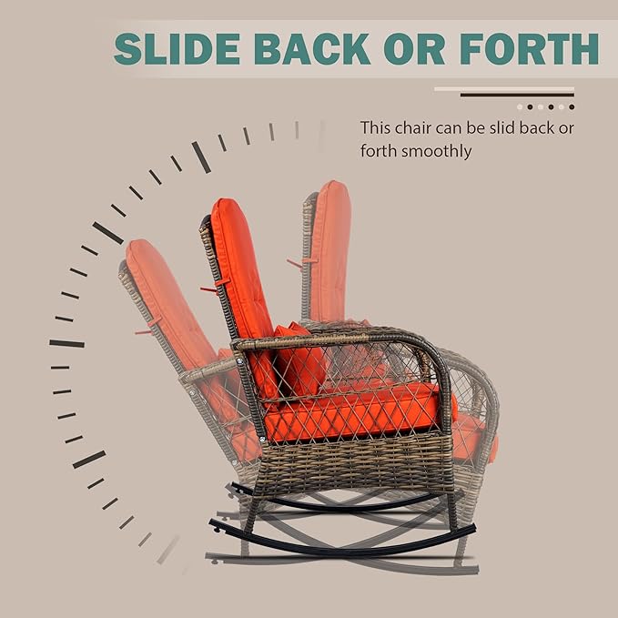 Wicker Rocking Chairs Set of 2, Rattan Patio Rocking Chairs, All-Weather Rocking Lawn Wicker Furniture for Porch Deck Garden Backyard(Red)