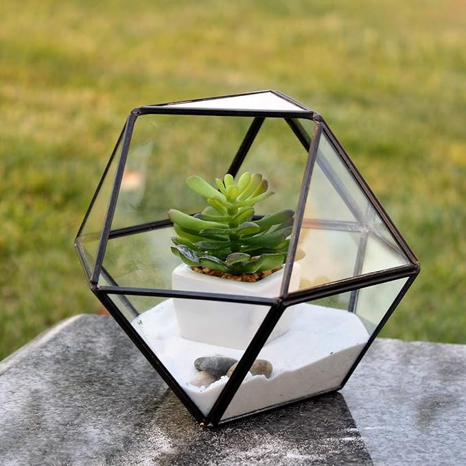 WGV Geometric Planter Terrarium, Width 7.5" Height 6" Clear Glass Gold Frame DIY Succulent air Plant Miniature Fairy Garden Windowsill Tabletop Decor, Globe 1 Piece