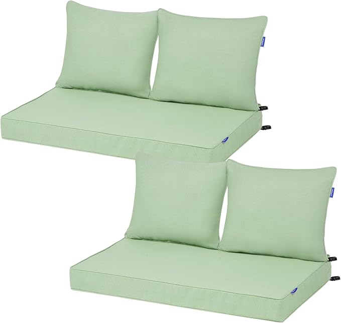 Outdoor Loveseat Cushion Set 44''x24'', Outdoor Cushions for Patio Furniture with Fastness Cover, Water Repellent Outdoor Seat Cushion and Couch Back Cushions for Bench, Swing (Light Green, 2 Sets)