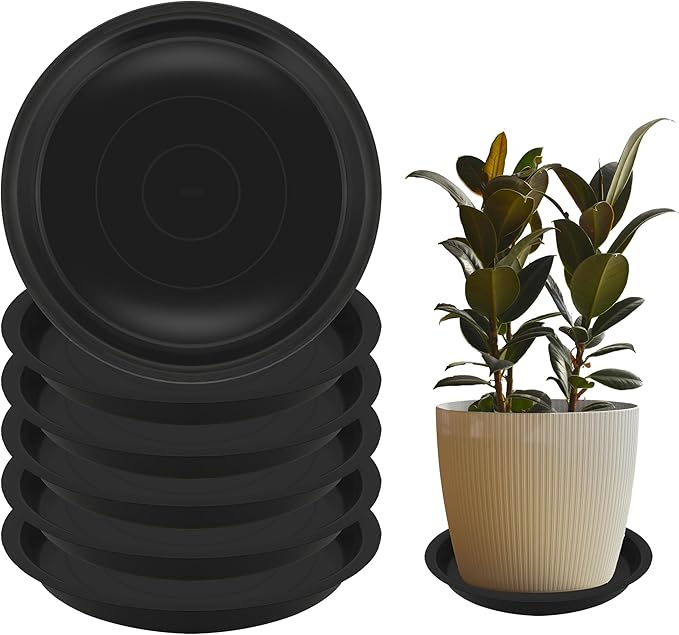 6 Pcs 6 Inch Round Plant Saucers for Less 5 Inch Pot Indoors Outdoors Plant Trays for Pots Planter Saucer Plastic Drip Tray Planter Water Tray (Black, 6"(6pcs))