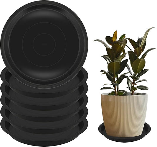 6 Pcs 6 Inch Round Plant Saucers for Less 5 Inch Pot Indoors Outdoors Plant Trays for Pots Planter Saucer Plastic Drip Tray Planter Water Tray (Black, 6"(6pcs))
