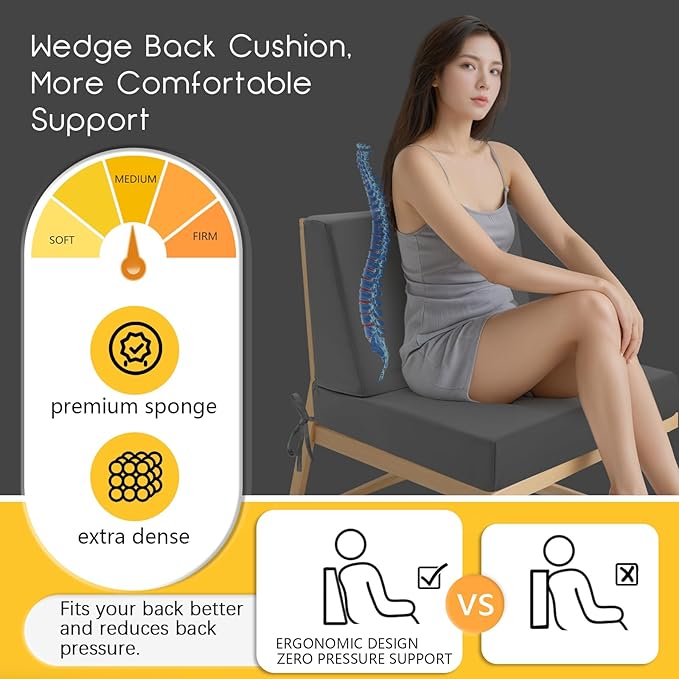 Outdoor Cushions for Patio Furniture, Outdoor Seat and Back Cushion, Waterproof Hampton Bay Deep Seat Replacement Couch Cushions for Garden Lawn, 26.5x26.5 Grey