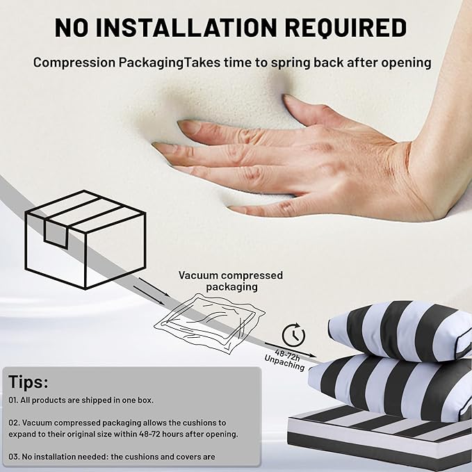 14 Piece Outdoor Sectional Cushions, Water-Resistant Outdoor Sofa Cushions Replacement, 4" High Density Foam Patio Furniture Cushions Fits 6-seat Rattan Conversation Set (Black White Stripes)
