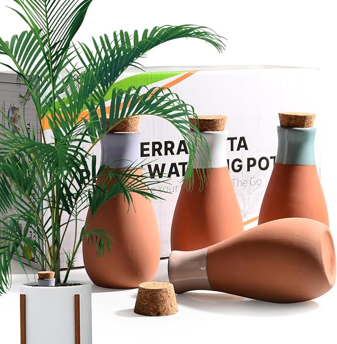 B SEPOR 4 Pack Classic Ollas Plants Irrigation Pots - Terracotta Self Watering Globes - Drippers System for Vacation or Holiday (400ml 4Pack)