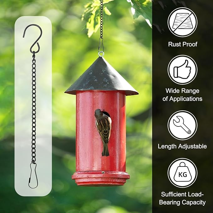 6-Pack Chain for Hanging Plants, 20cm(8 Inch) Adjustable Hanging Chain with Clips for Bird Feeder/Planter/Lantern/Wind Chime, Iron Basket Extender Hanger [Black]