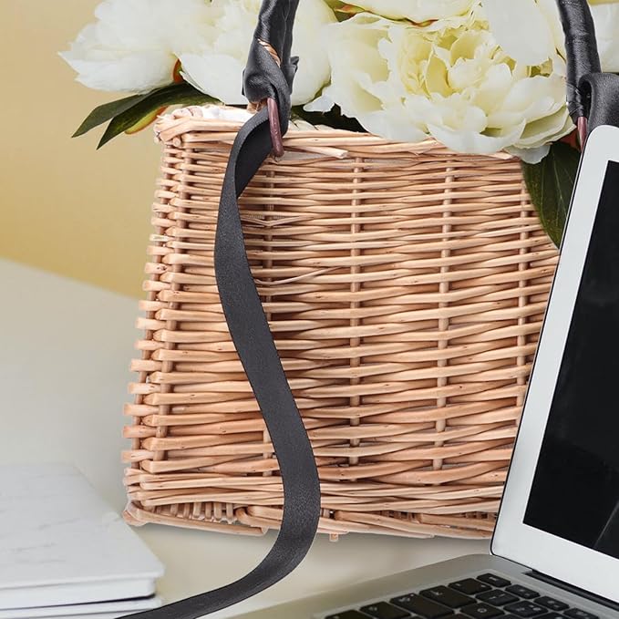 Baluue Rattan Woven Bag Storage Basket Lid Decorative Arrangement Basket for Home Natural