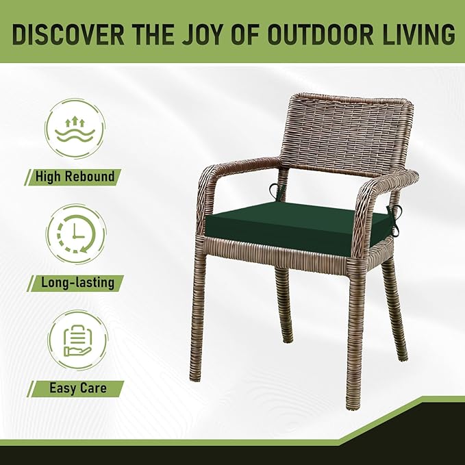 Basic Beyond Outdoor Chair Cushions Set of 6, Square Corner Outdoor Cushions for Patio Furniture, Water Resistant Patio Chair Cushions with 2 Ties, 18.5x16x3, Forest Green