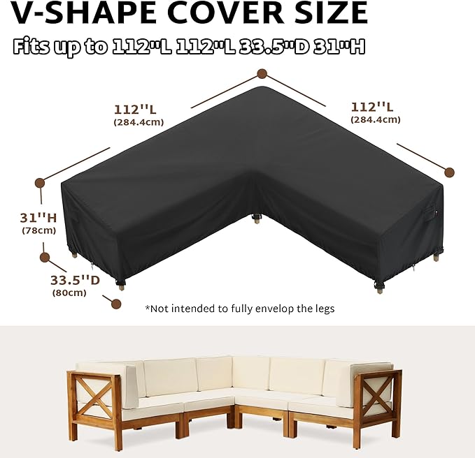 iBirdie Outdoor Sectional Cover fit 112" x 112", 111" x 110", 109" x 108" L-Shaped Patio Sofa, Waterproof Weatherproof 600D Heavy Duty Garden Furniture Cover for Outside L Shape Couch