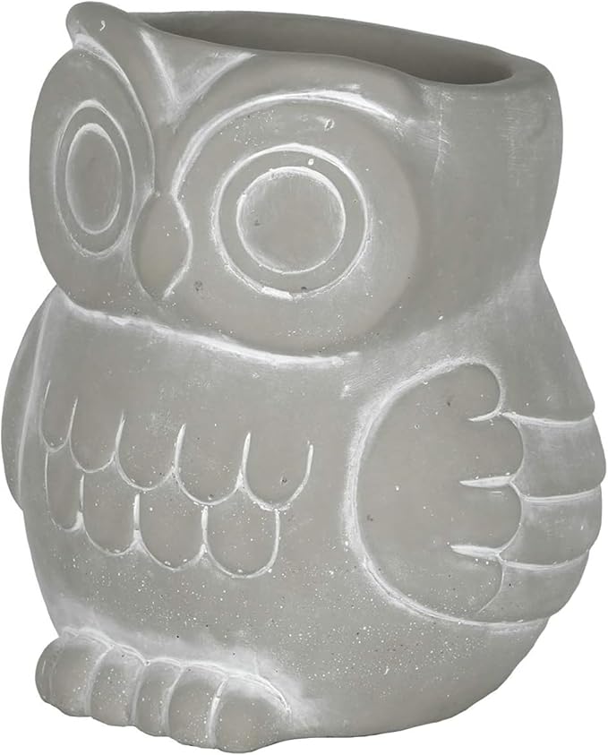 Classic Home and Garden Cement Buddies Animal Planters - Cute Desk Decoration - UV Coated Animal Vase w/Removable Drain Plug - Succulent Plant Pot for Indoor/Outdoor (Owl Planter, Natural, Small)