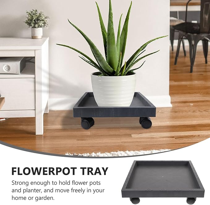 DOITOOL 14.17 Inch Square Rolling Plant Stand with Wheels Heavy Duty Flower Pot Tray for Indoor and Outdoor Use Mobile Planter Holder for Garden Patio Balcony Deck