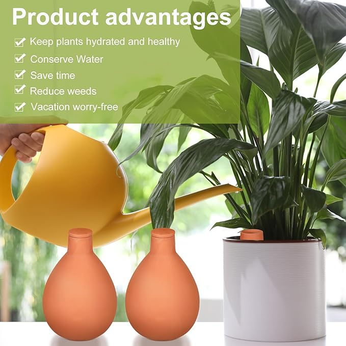 4 Pcs Watering Pots Large Terracotta Watering Pots with Lid 34 oz Terra Cotta Self Watering Pots Water Dripper Automatic Plant Irrigation Devices System for Indoor Outdoor Plants
