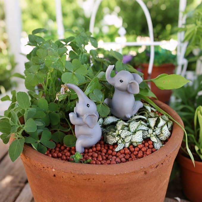 Set of 2 Climbing Elephant Figure Plant Pot Hanger, Turtle Flower Pot Hugger, Resin Tortoise Statue, Funny Pot Huggers for Planters, Cute Flower Pot Hugger, Garden Fence Balcony Patio Yard (ELEPHANT)