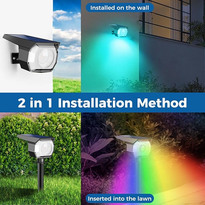 Peasur Solar Spot Lights Outdoor Color Changing, 7 Modes Halloween RGB Solar Powered Waterproof Spotlight, Landscape Lighting for Outside Yard Garden Pathway