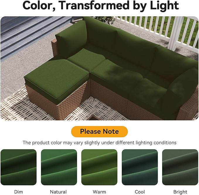 Aoxun Outdoor Replacement Cushions for Patio Furniture, 4'' Water-Repellent Sofa Cushion for 4-Seat Rattan Wicker Sectional, Deep Seats & Fade Resistant (9-Piece, Green)