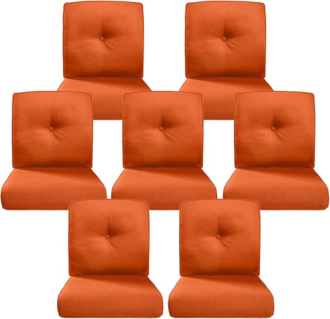 Belord Luxury 4" Thick Outdoor Cushion 8 Set - 22 x24 Inch 28D Sponge Filling Fade-Resistant Chair Cushion, Spill Proof Removable Patio Furniture Replacement Cushions for Sofa Bench Swing - Orange