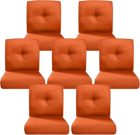 Belord Luxury 4" Thick Outdoor Cushion 8 Set - 22 x24 Inch 28D Sponge Filling Fade-Resistant Chair Cushion, Spill Proof Removable Patio Furniture Replacement Cushions for Sofa Bench Swing - Orange