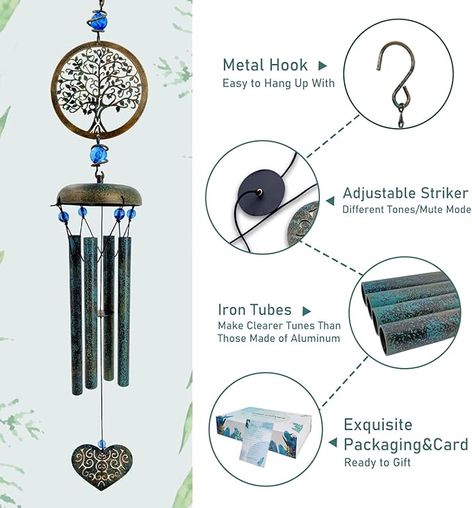 ASTARIN Wind Chimes Outside Unique Tree of Life Wind Chime All Metal Wind Chimes for Love One Gifts for Mom, Grandma, Daughter, Decoration for Home, Garden, Patio, Backyard(29”)