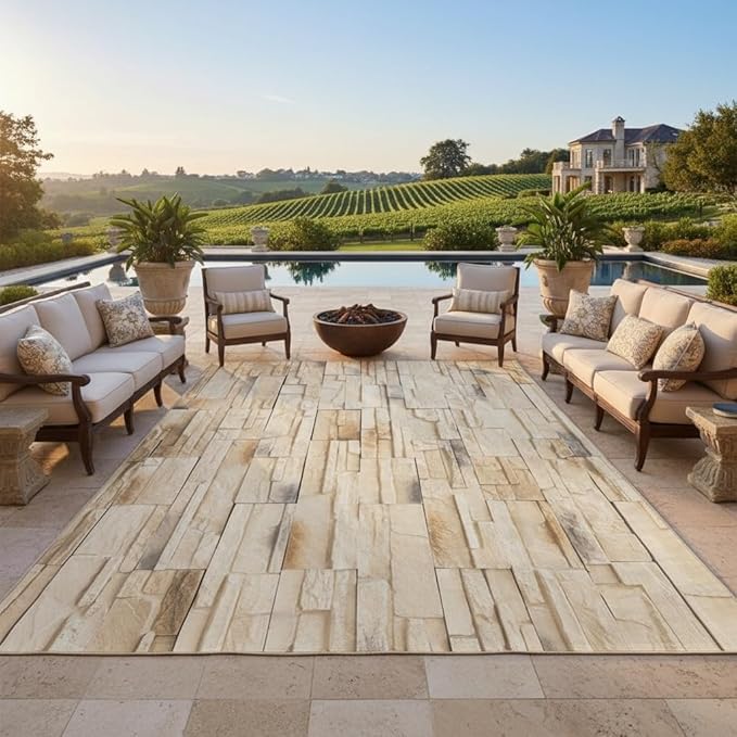 Retro Abstract Aged Brick Wall Texture Outdoor Rugs for Patios Porch Deck Pool Balcony Garden Waterproof Durable Large Carpets Washable Home Art Decor Backyard Courtyard Camping Outside Mats 10x16