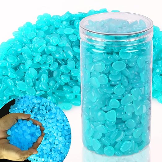 1000pcs Glow in The Dark Rocks Outdoor Decorations Stones Small Luminous Pebbles for Fish Tank Aquarium Lawn Patio Garden Indoor/Outdoor Decor and DIY Ideas -Light Blue