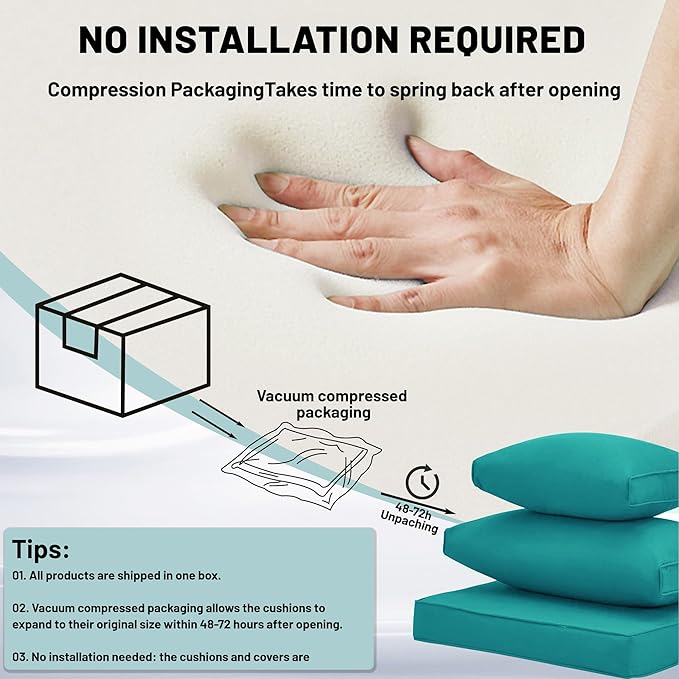 14 Piece Outdoor Sectional Cushions, Water-Resistant Outdoor Sofa Cushions Replacement, 4" High Density Foam Patio Furniture Cushions Fits 6-seat Rattan Conversation Set (Lake Blue)