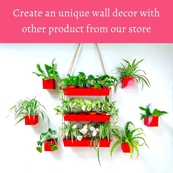 LaLaGreen Hanging Wall Planter - 16 Inch Three Tier Plant Hanger for Succulent Indoor Herb Planter Metal Wall Plant Holder Bright Red Christmas Decor, Vertical Garden Hanging Planter Shelf Outdoor