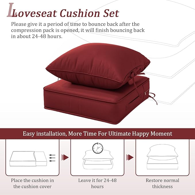Outdoor Patio Chair Cushions Set 19 L X 19 W X 4 H Inch Waterproof & Fade Resistant Deep Seat and Back Cushions with Removable Covers Outdoor Seat Cushion Set for Chairs and Sofas