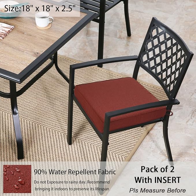 Outdoor Chair Cushions 18x18 Inch,Set of 2,Water Resistant Chair Pads with Ties,Square Seat Cushion 18"x18"x2.5",Patio Chair Cushion for Garden,Backyard Furniture(Dark Red)