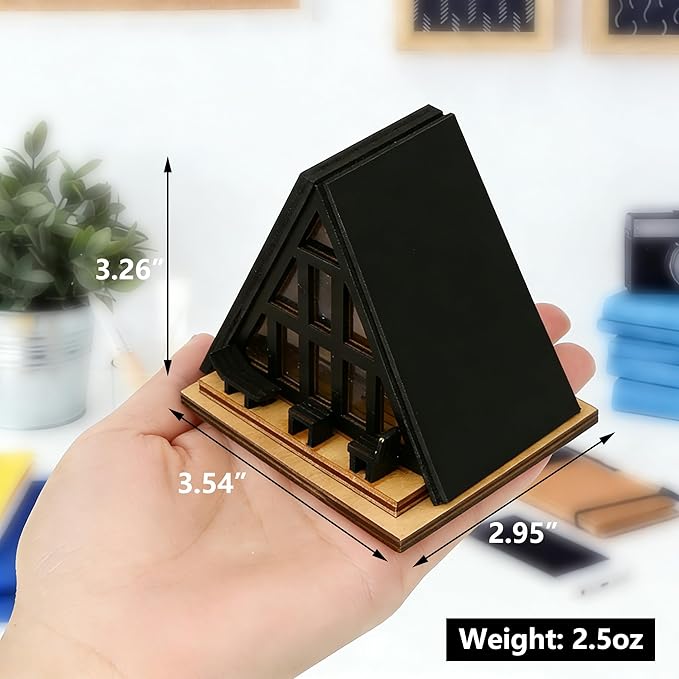Modern Black A-Frame Mini Cabin with Removable Roof, Plant Mini Treehouse – Miniature Treehouse for Fairy Gardens, Plant Pots & Desktop Décor