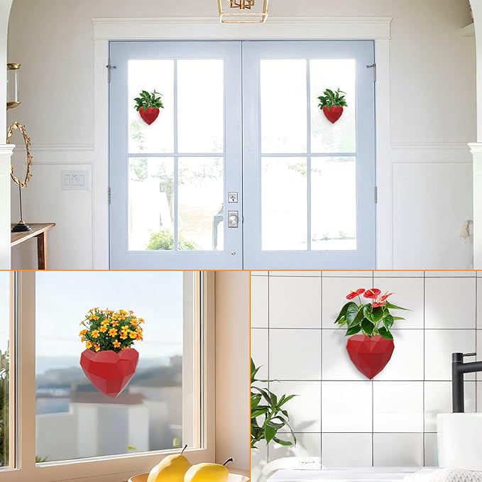 Heart Self Watering Planter | Indoor Wall Planters for Indoor Plants | Vertical Succulent Wall Planters | Create A Wall Garden Without Drilling | Valentine's Day Gift (Red)