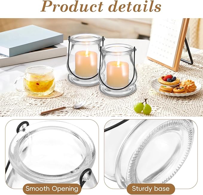 Cabilock 8PCS Hanging Candle Holder, Clear Glass Tealights Candle Holder with Handle, Decorative Succulent Vase Hanger Air Plants Terrariums for Christmas Festival Party Wedding Indoor Outdoor Decor