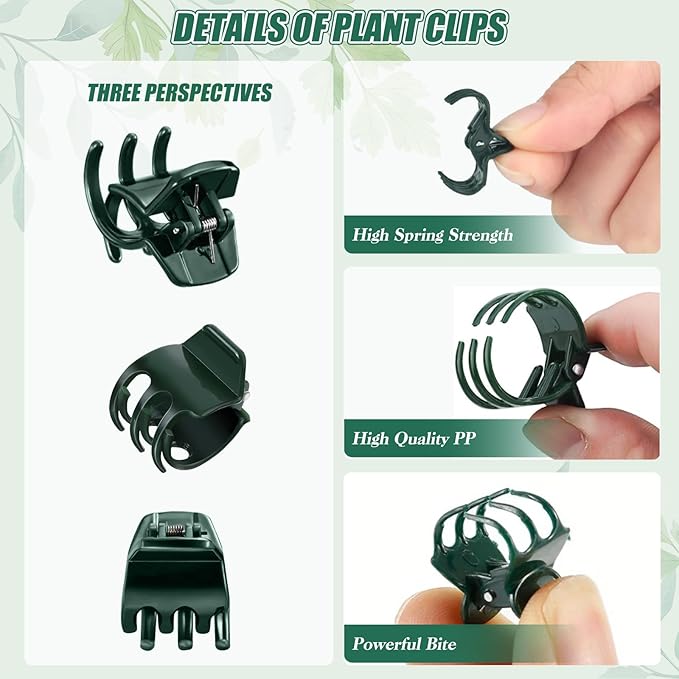 40Pcs Plant Clips and 20Pcs Bamboo Garden Stakes for Tomato Orchid with 20Pcs Metallic Twist Ties, Plant Stem Support Plant Stakes for Indoor Outdoor Vine Plants