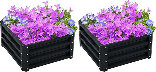 Outsunny 2 Piece Galvanized Raised Garden Bed, 2' x 2' x 1' Metal Planter Box for Growing Vegetables, Flowers, Herbs, Succulents, Dark Gray