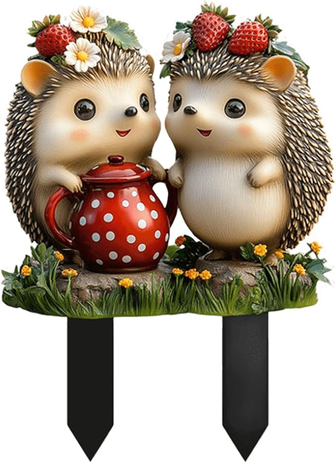 Cute Hedgehogs Garden Stake Decor, Stained Acrylic 2D Flat Animal Sign, Small Animal Ornament Indoor Outdoor Yard Lawn Pot Plant Decorative Accessories
