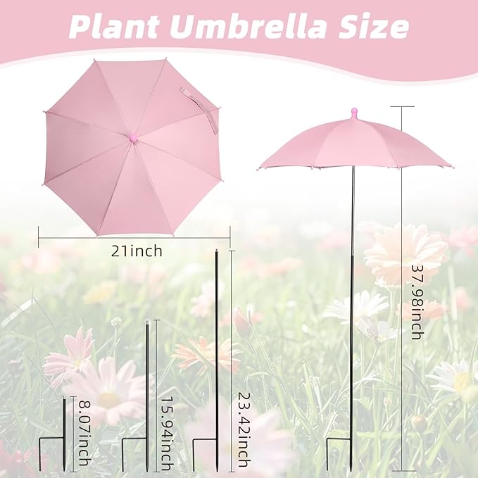 Plant Umbrellas for Outdoor Plants, Garden Umbrella Shade for Potted Plants, Sun Shade Cover for Garden Bed, Upgraded Small Plant Umbrella 21'' Diameter Adjustable Height 2 Pack Pink Yellow