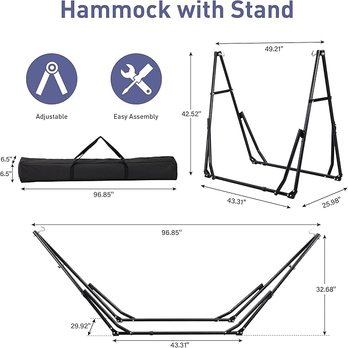 Ainfox Hammock with Foldable Stand, 2 in 1 Hammock and Swinging Chair with Carrying Bag, Portable Camping Chair Suitable for Outside, Swing,Patio,Garden,Camping Trip Blue