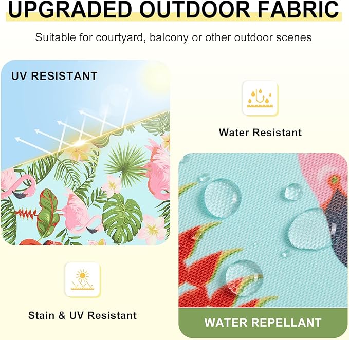 downluxe Outdoor Chair Cushions Set of 4 for Patio Furniture, Water-Resistant Patio Chair Cushions with Ties, High Density Foam Outdoor Seat Cushion, 17" X 16" X 2", Tropical Flamingo