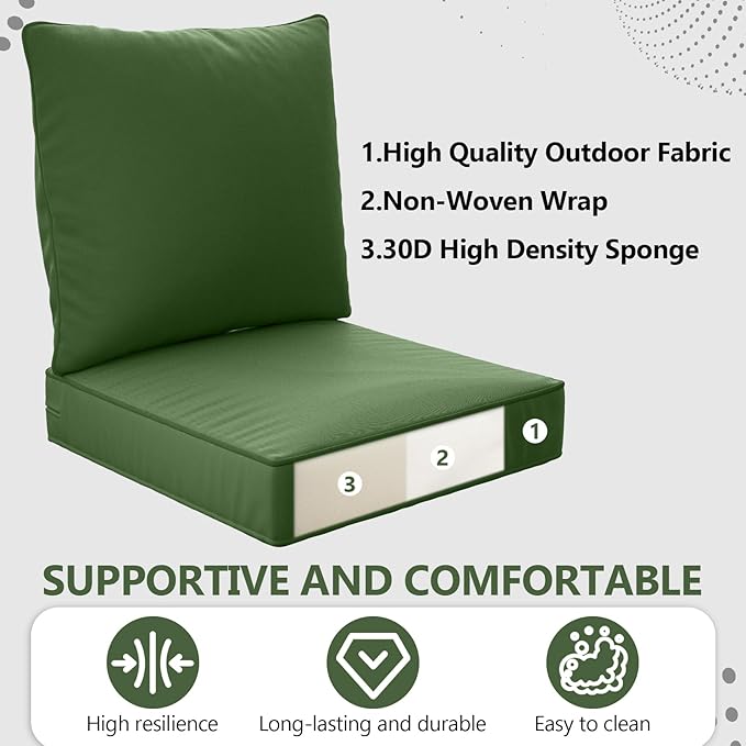 22" x 22" x 6" Outdoor Deep Seat Cushions Set - 4 Set Waterproof & Fade Resistant Patio Furniture Replacement Cushions, Non-Slip Outdoor Cushions Fit Loveseats, Couches, Chairs, and Sofas
