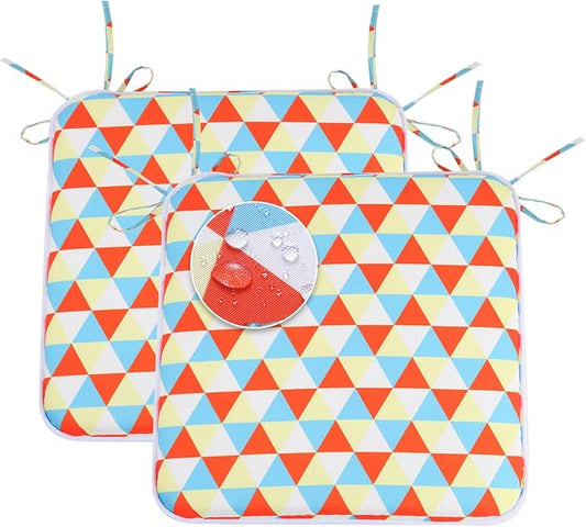 GUEGLSA Outdoor Indoor Waterproof Seat Cushions,16x16 Inches Patio Chair Cushion with Ties,Machine Washable Seat Pad for Home Garden Kitchen Dining Office Chair,Set of 2, Mix Diamond