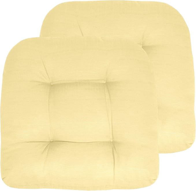 Sweet Home Collection Patio Cushions Outdoor Chair Pads Premium Comfortable Thick Fiber Fill Tufted 19" x 19" Seat Cover, 2 Count (Pack of 1), Yellow