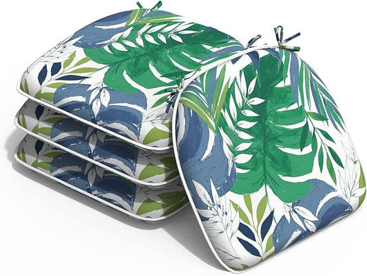 Outdoor Chair Cushions 16"x17" Set of 4, Water Resistant Patio Chair Pads with Ties, Seat Cushions for Home Garden Furniture Decoration, Islamorada Blue Green