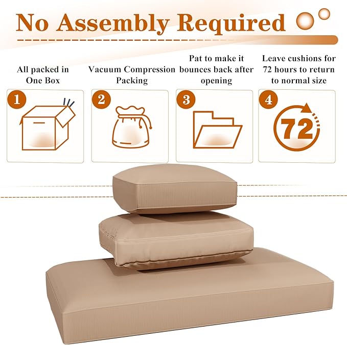 U-MAX Outdoor Cushions, 4 inch Memory Foam Patio Replacement for Outdoor Furniture, Fits 7-Seats Sectional Rattan Conversation Set, Splashproof Covers (Beige)