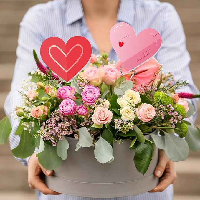 6 Pcs Valentine's Day Heart Planter Stake Hollow Heart Garden Metal Stake Sign Corrugated Plastic Valentine's Day Outdoor Decor for Indoor Outdoor Patio Plant Pot, Flower Bed(Classic Style)