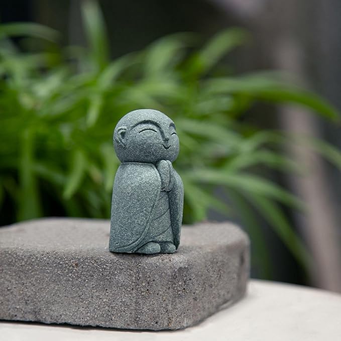 OwMell Japanese Jizo Monk Statue, Buddha Jizo Figurine Memorial Aquarium Statue Ornament - Namaste