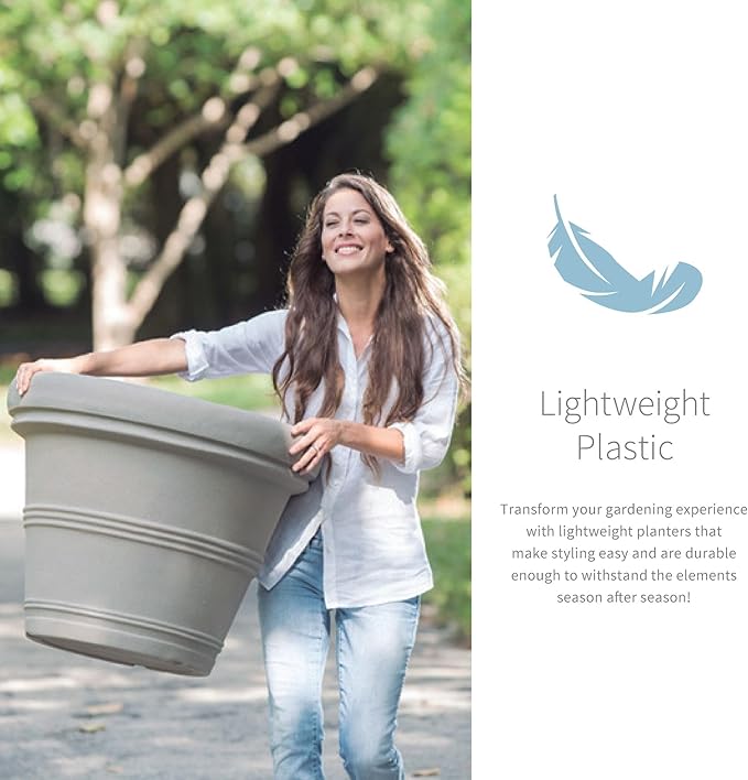 Crescent Garden Brunello Classic Rolled Rim Planter Pot, Indoor/Outdoor Weather-Safe Round Plant Pot, Premium Plastic Flowerpot for Houseplants, Herbs - 16''W (Rust)