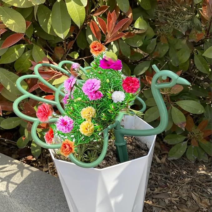 5Pcs Peacock-Shaped Plant Support Stakes for Balcony Garden Sunflower Trellis Growing Through Grid Medium-Sized Universal Tree Topper Holder Including Twist Ties