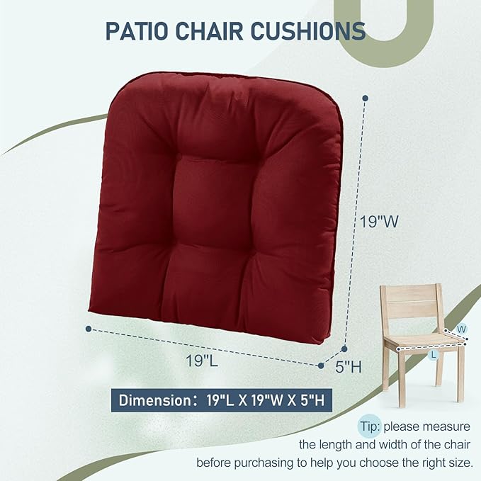 downluxe Outdoor Chair Cushions Set of 2 for Patio Furniture, Waterproof Tufted Overstuffed Patio Furniture Cushions, Thick Outdoor Seat Cushion, 19" X 19" X 5", Burgundy