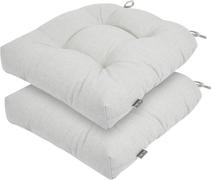 FUNHOME Outdoor Chair Cushions 19 x19 Inch,Water Resistant Tufted Seat Cushions 19",Reversible,Weather Resistant,Rounded Back Wicker Chair Cushion for Patio Garden Furniture(Cloud Gray)